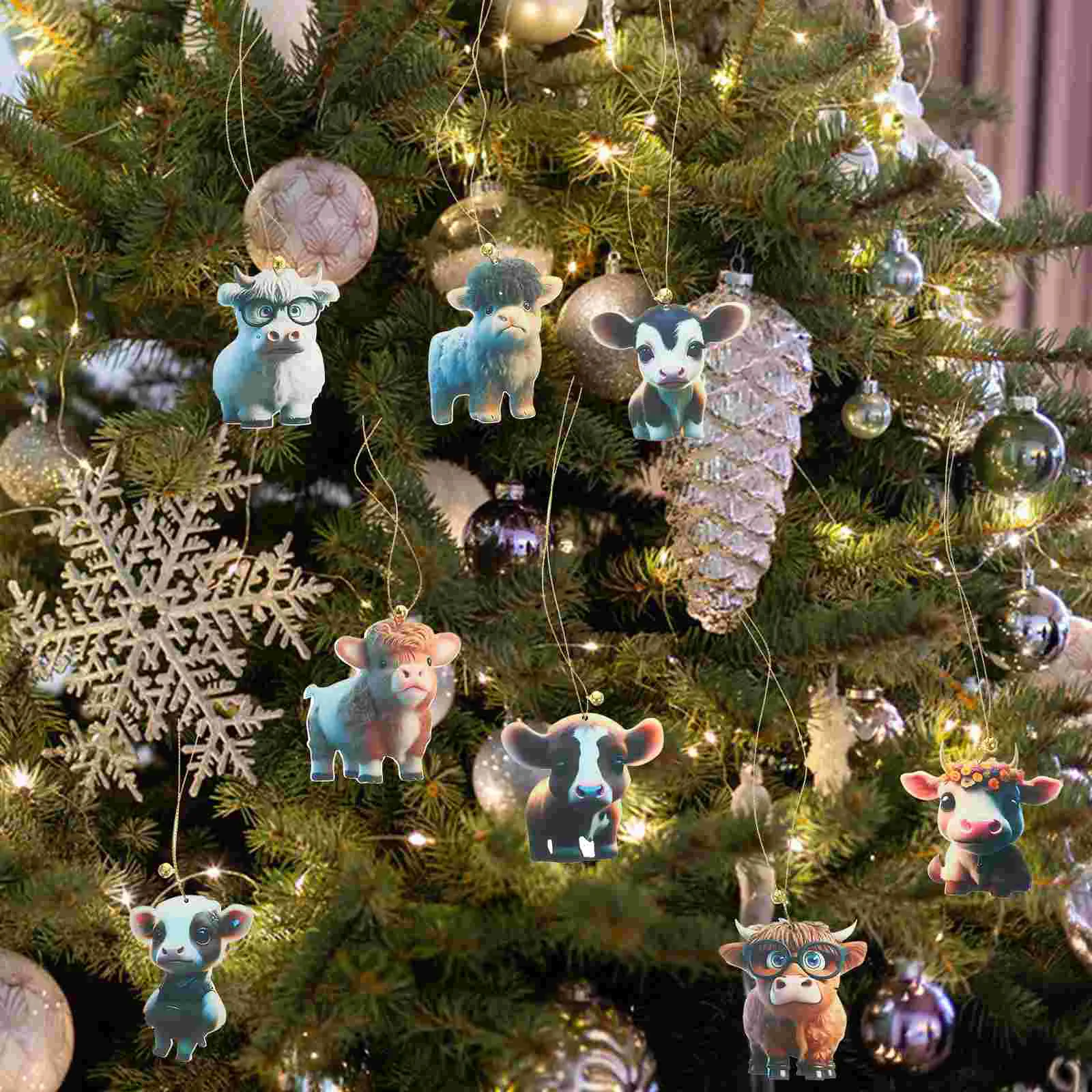 

10 Pcs Xmas Tree Hanging Decor Household Props Acrylic Highland Cow Ornament Cows Decorative