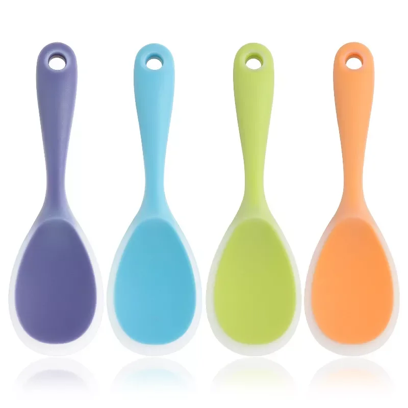 

New Colorful Silicone Spoon Heat Resistant Non-stick Rice Spoons Kitchenware Tableware Learning Spoon Cooking Kitchen Tool