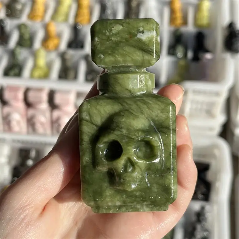 Природный зеленый нефритовый флакон для духов Волшебная бутылка резьба статуя