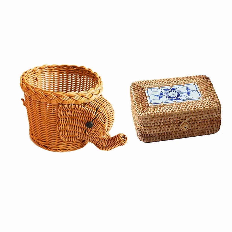 

2 шт., корзина из ротанга для хранения фруктов и хлеба, с крышкой