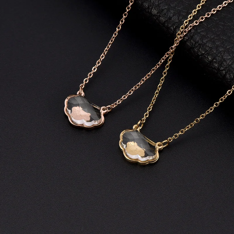 

VOERYNT Small and Cute K Gold Color No Fading Pendant New Crystal Glass Transfer Blessing Lock Titanium Steel Necklace