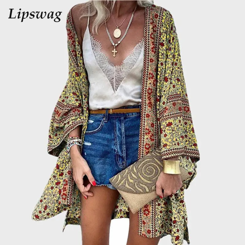 

Autumn New Vintage Pattern Print Tops Women Fashion V-Neck Cardigan Outerwear Ladies Casual Long Sleeve Jacket Coats Streetwear