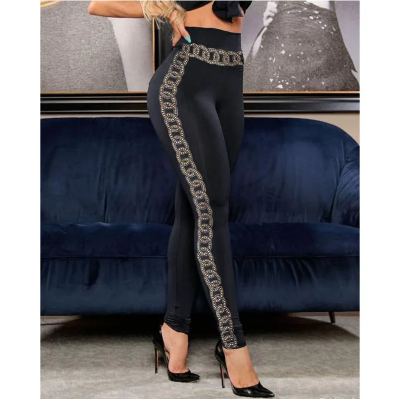

Skinny Pants Women High Waist Black Pencil Pants Casual Spring Autumn Print Slin Fit Pants Ladies Woman Pants