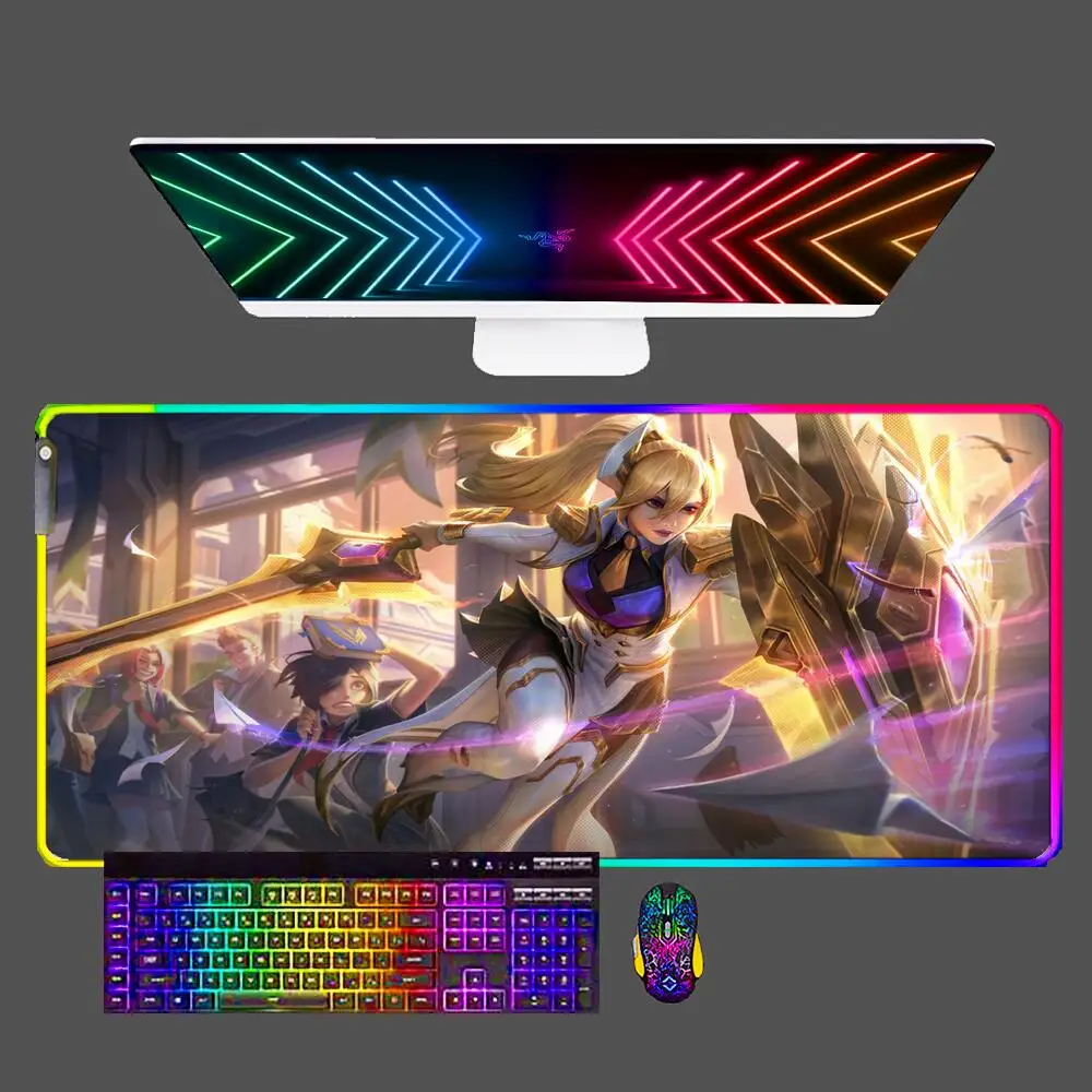 

Leona League of Legends LED Backlit Large XXL Anime Mouse Pad Gaming Accessories RGB Computer Rubber Mousepad Keyboard Table Mat