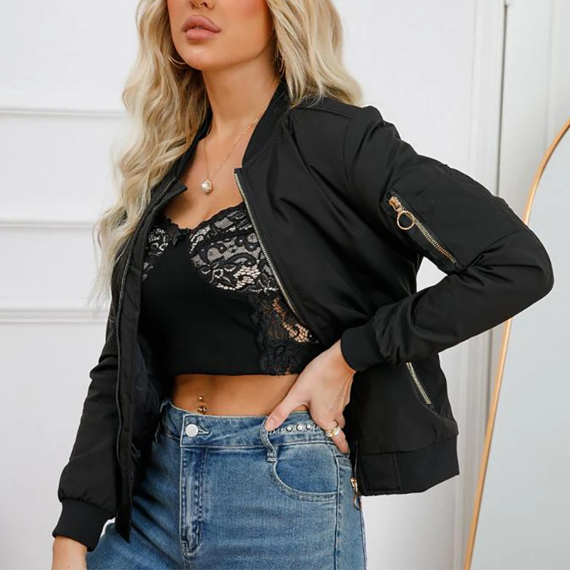 

Baseball Jacket Solid American Vintage Women's Winter Coats Button Long Sleeve Autumn Winter Jacket Streetwear Basic Outwear