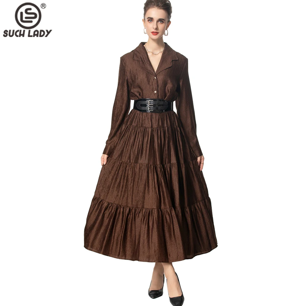 Женские платья для подиума с отложным воротником и длинными рукавами оборками