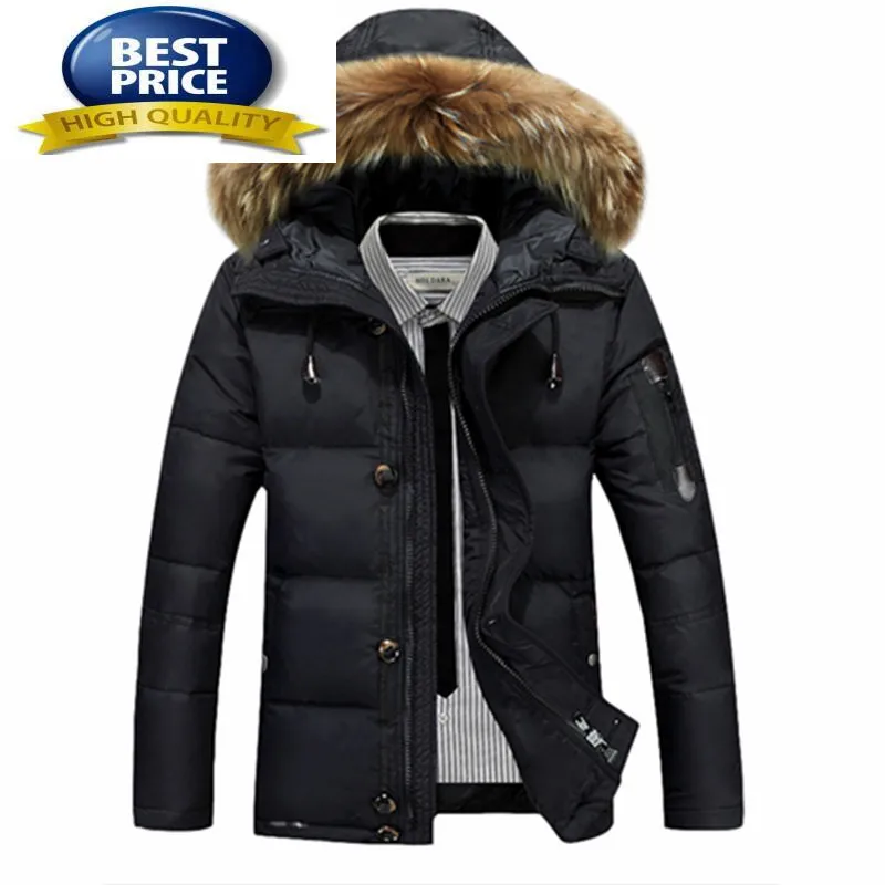 Thick Warm 2023 Winter Jacket Men Casual White Duck Down Jackets Coats Raccoon Fur Hooded Black Parka Pluma Hombre CJ286