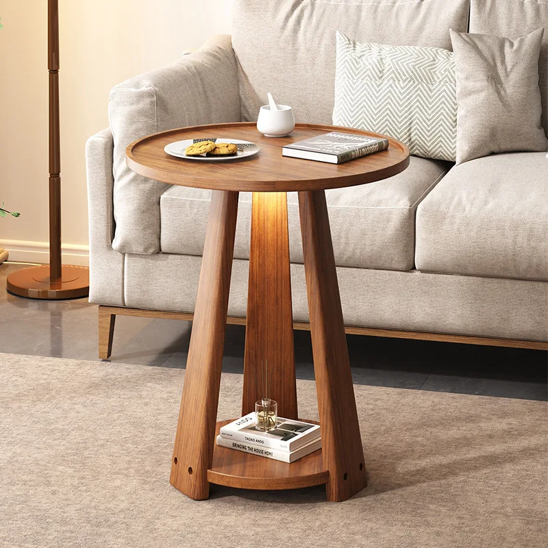 

Nordic Minimalist Oak Sofa Round Side Table Living Room Solid Wood Tripod Coffee Table Movable Bedroom Bedside Corner Table