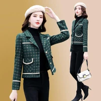 plaid woolen coat womens fashion short 2022 spring new small fragrant suit ccollar top jacket