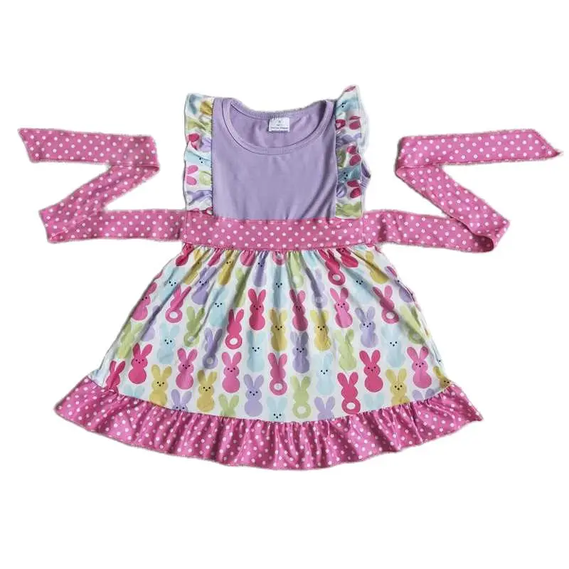 Детское летнее платье на бретельках с принтом кролика