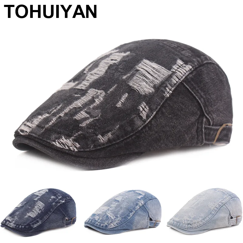 

Джинсовые кепки для мужчин и женщин, верхний уровень, вареная джинсовая кепка газетчика, винтажная плющовая шапка, для вождения, берет, регу...