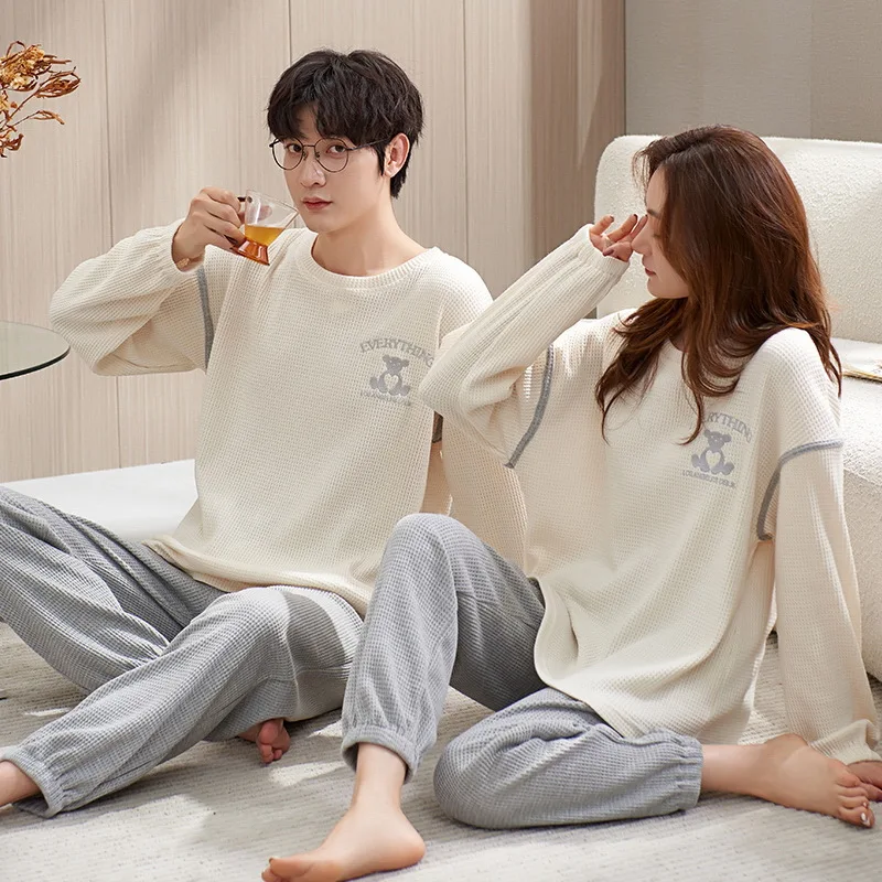 

New Couple Pajamas Women's Autumn Winter Outwear Underwear Men's Casual HomeWear Loose Combed Cotton Rest Suit Lovers Sleepwear