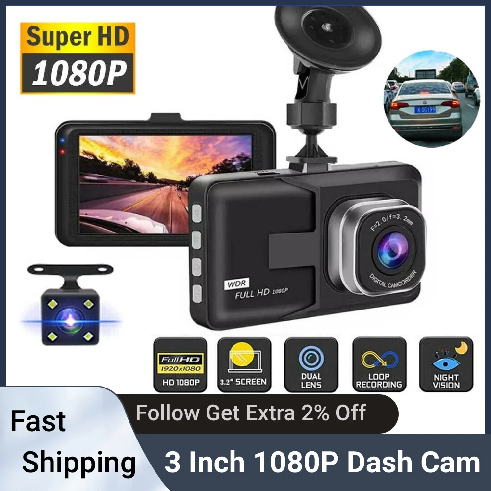 

FHD 1080P Dash Cam for Car Camera Front and Rear Video Recorder Auto DVR Loop Recording Night Vision Wide Angle Dashcam Car DVR
