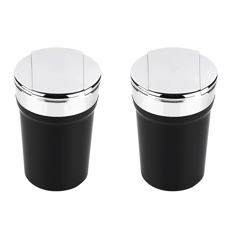 

2X LED Blue Light Windproof Enclosed Home Ashtrays, Car Cup Holder Ashtray, Automatically Extinguished With Lid Designed
