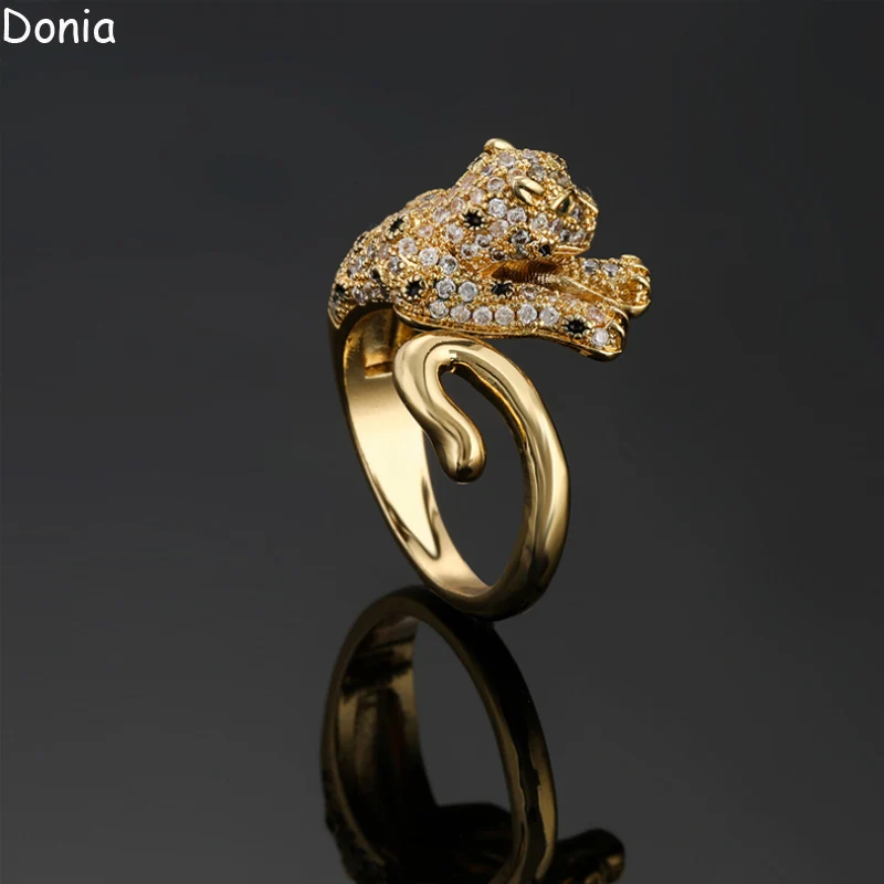 

Donia Jewelry European and American luxury leopard print ring copper AAA zircon ring luxury new animal couple ring