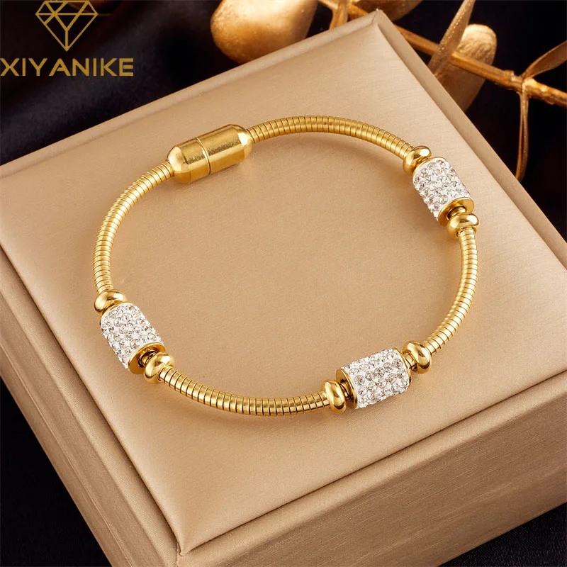 

XIYANIKE 316L Stainless Steel Bracelet White Zircon Bead Pendant Accessories for Women New Trends Christmas Jewelry Gift Pulsera