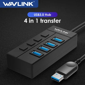 Высокоскоростной концентратор Wavlink, 4 порта USB 3,0, 5 Гбитс, usb-хаб с индивидуальным переключателем вклвыкл, usb-хаб, разветвитель, адаптер для ноутбуков Windows и ПК