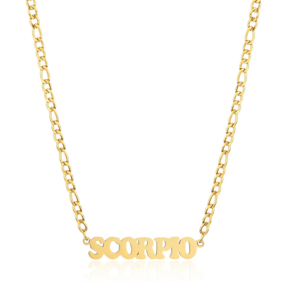 

Scorpio Aries 12 Zodiac Sign Constellation Pendant Necklace Wholesale Figaro Link Chains For Women Men Jewelry Dropshipping