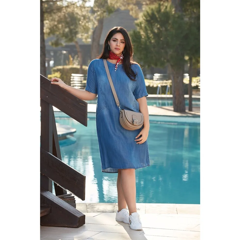 

Dorlie Kupları Stone Detail Large Size Tencel Dress