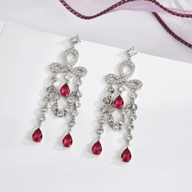 

Chinese Fashion Ruyi Earrings Wedding Bridal Earrings Temperament Long Red Waterdrop Tassel Earrings Dangle Earrings for Girl