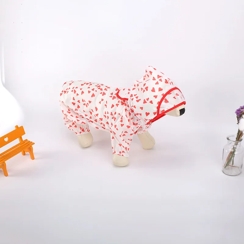 

Polyester Dog Raincoat Love Heart Pattern Jacket Jumpsuits Outdoor Waterproof Pet Rain Coat for Small Dogs Clothing