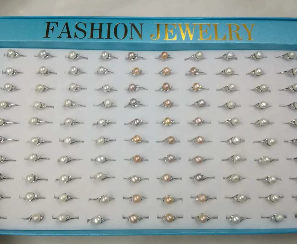 

lots 20 pcs 6-7mm white pink purple pearl rings Free shipping