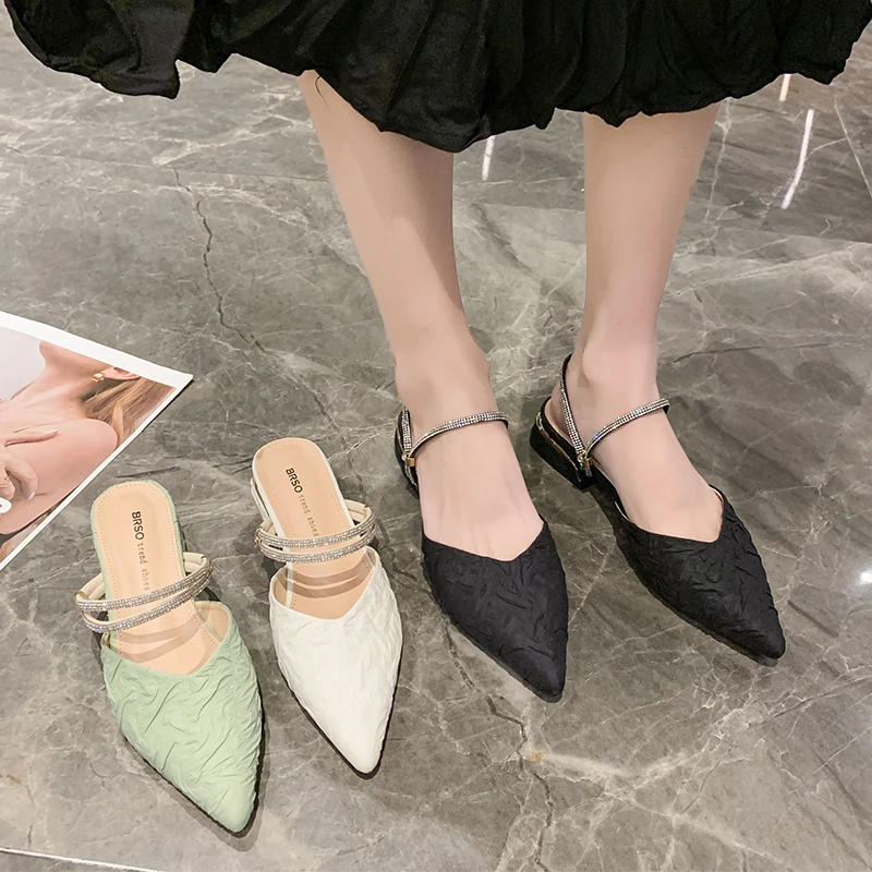 

Shoes Woman 2022 Low Slippers Summer Pantofle Shallow Cover Toe Loafers New Soft Flat Slides Cotton Fabric Rubber Rome Concise P