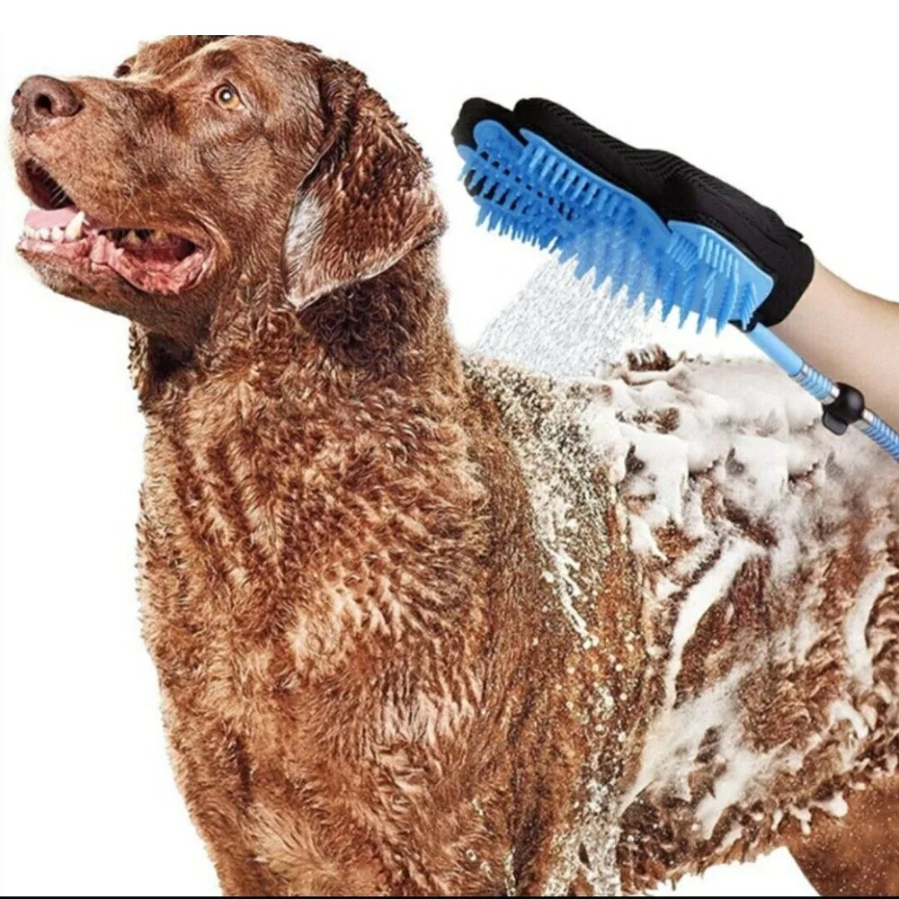

Pet shower nozzle Dog Cat Bathing grooming Massaging Soft Silicone Tips Glove Hair remover brush Long Hose scrub back brush