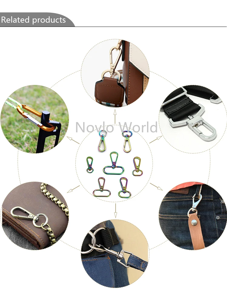 20-100pcs 7 Size New Rainbow Snap Hooks Swivel Clips Metal Buckles Leather Bag Keychain Dog Collar Wholesale Accessories