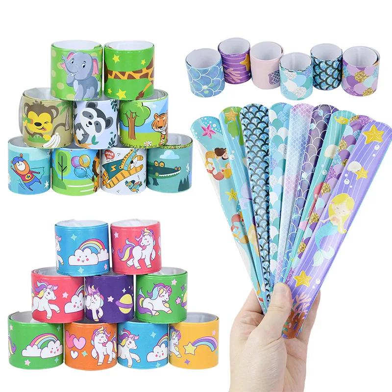 

10 шт. динозавр животные Хлопушка круг игрушки Маленькая Русалка Единорог поп браслет для джунглей сафари дикий один день рождения Декор под...