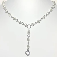 handmade hanging heart pearl necklace y2k copycat core silver rosary style exquisite fairy trash kidcore necklace