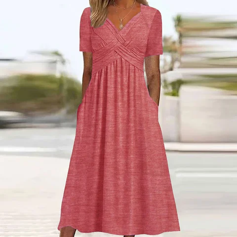 Платье женское длинное с коротким рукавом