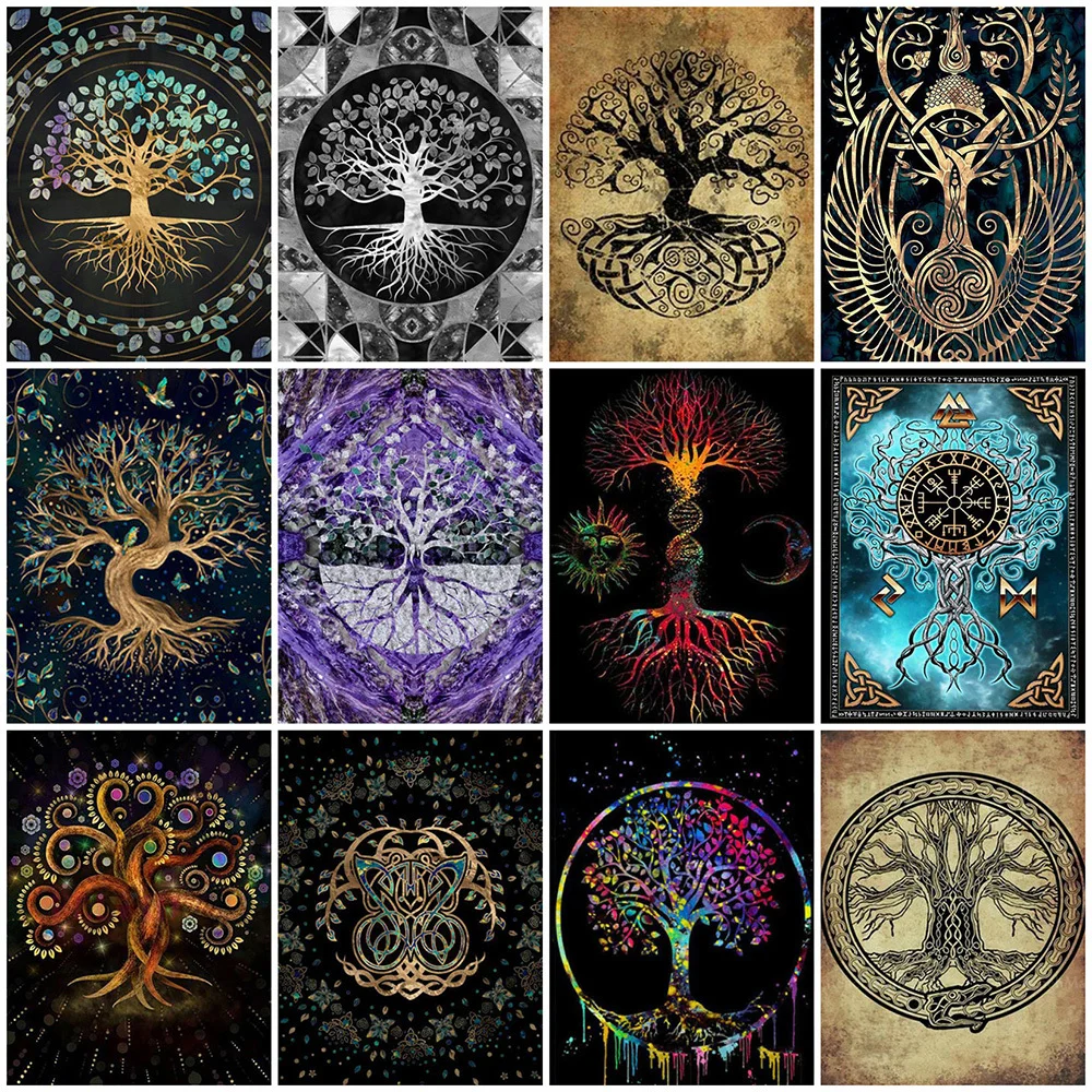 

Алмазная живопись HUACAN, полноразмерная/круглая мозаика с изображением дерева жизни, пейзаж, вышивка, ручная работа, украшение для стен