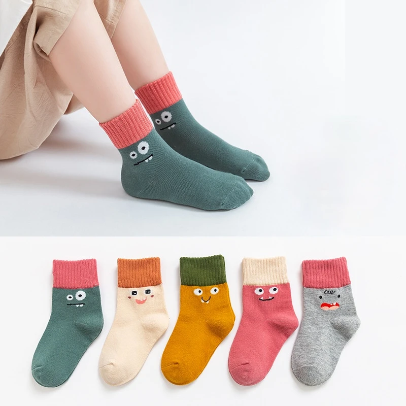 5 Pairs/Lot Children Socks Spring & Autumn Cute Cartoon Boys Girls Socks Breathable Sweat-wicking Socks Toddler Kids Socks 1-12T