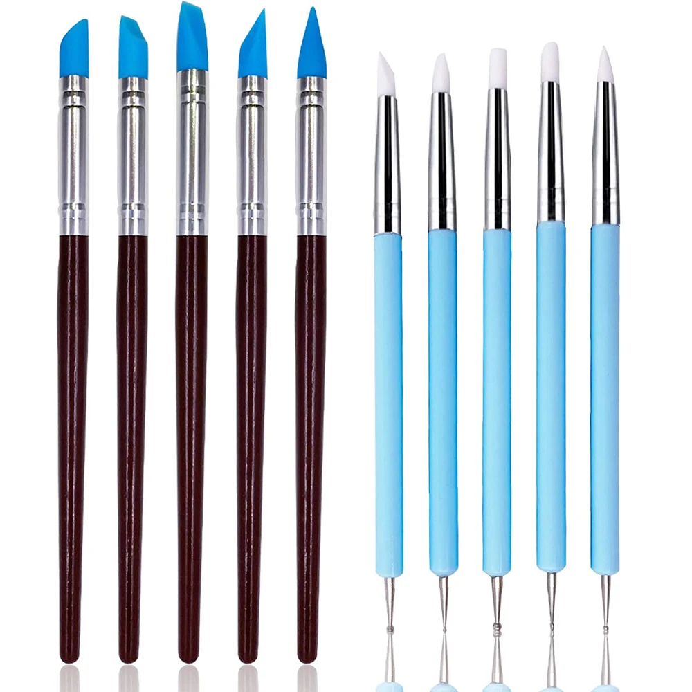 

10PCS Silicone Clay Sculpting Tool for Brush Modeling Dotting Nail Art Pottery Tools DIY Carving