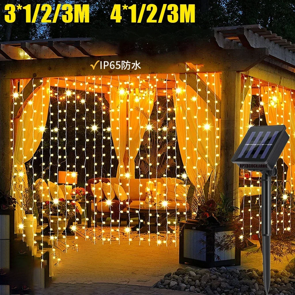 

Уличная гирлянда на солнечной батарее, Рождественское украшение, 2023 светодиодная гирлянда, Сказочная занавеска, диаметром 4 м x 3 м для Рождества, свадьбы, Нового года, декора
