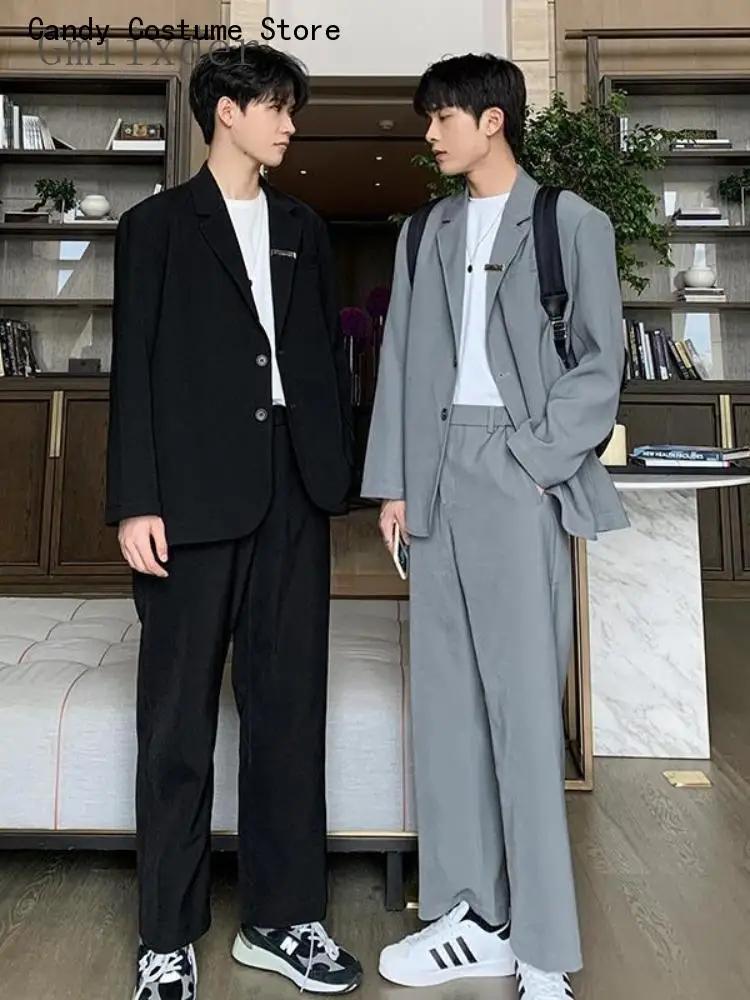 Dk Uniform Jacket Trousers Men's Blazer Suit Korean Trend Handsome High Street Casual 2Pcs Set Hong Kong Style Handsome