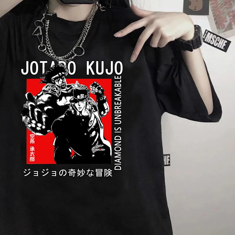 

Футболка мужская с рисунком по мотивам «Невероятные приключения Джоджо», винтажная уличная одежда с рисунком манги, белая рубашка в японск...