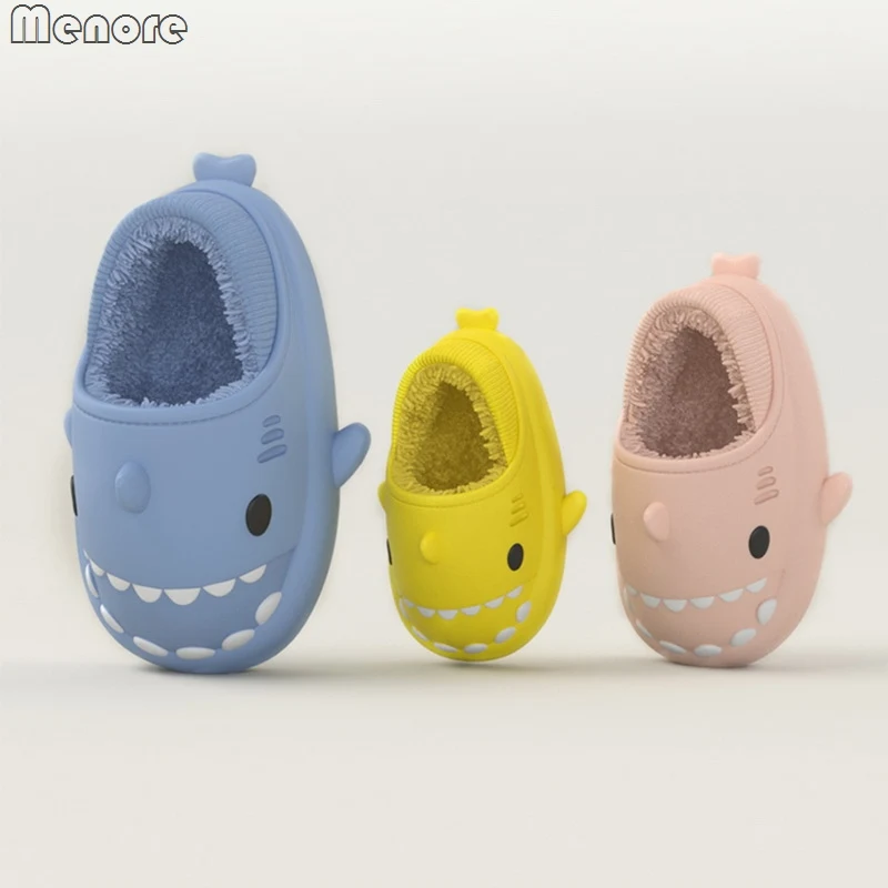 

Kids Parents Adults Shark Slippers Winter Children Cartoon Home Slippers Women Man Indoor Waterproof Thick Bottom Plush Slippers