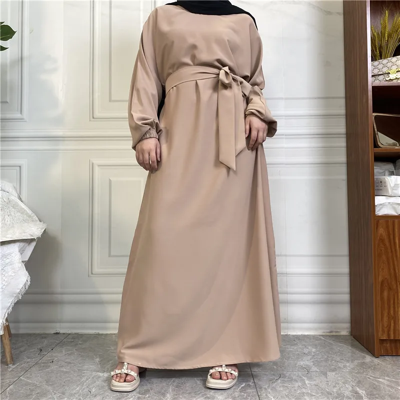 

New Nida Material Elastic Cuffs Solid Color with Pocket Lining, Versatile Casual and Elegant Dress muslim dresses dubai abaya