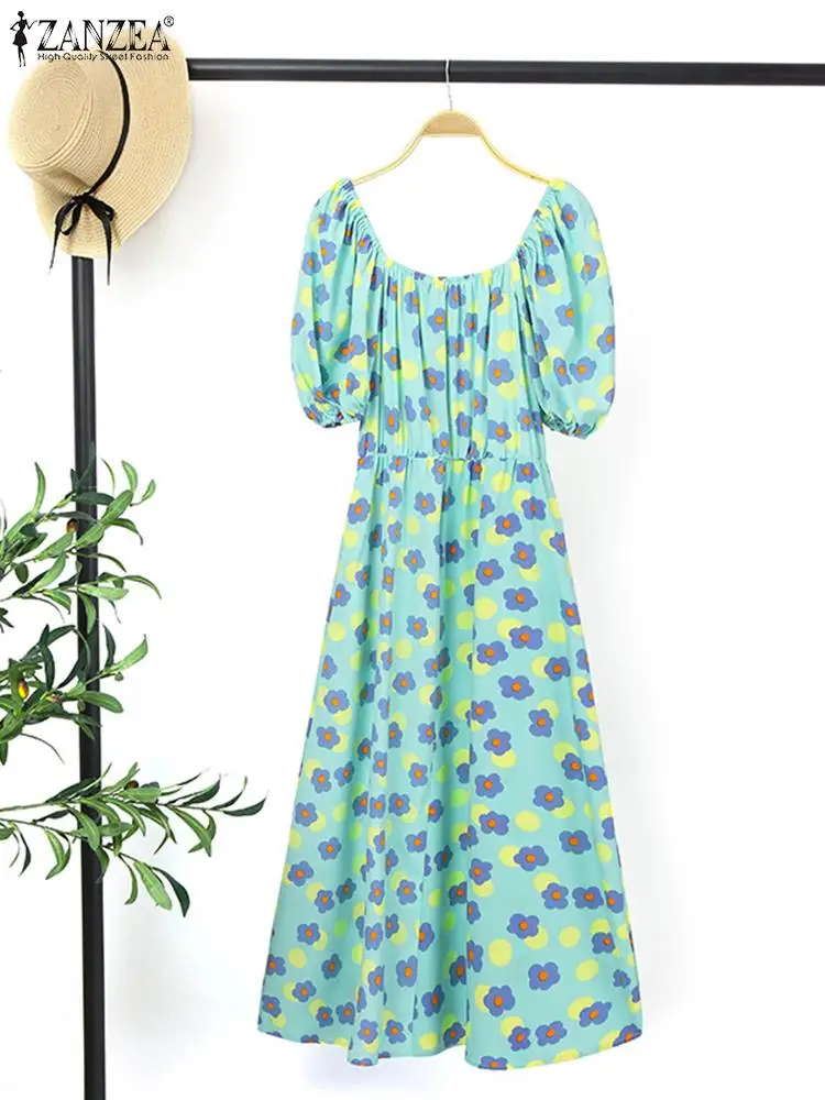 

Oversized Bohemian Printed Maxi Dress ZANZEA 2022 Summer Puff Sleeve Vestidos Vintage Casual Ladies A-line Holiday Sundress 1