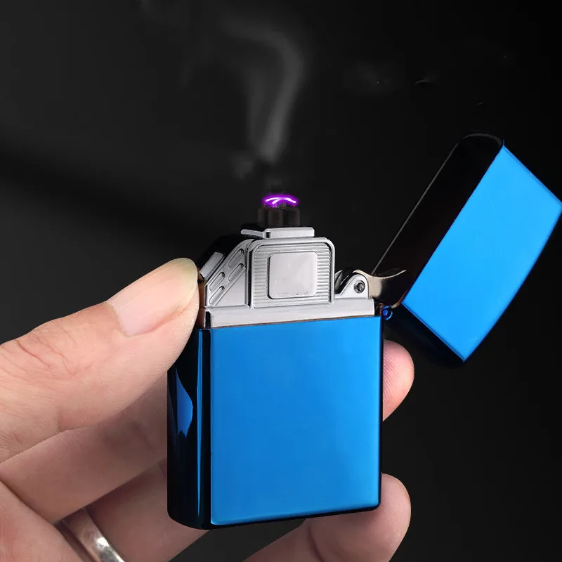 Metal lighter creative double arc gift ice plating process usb rechargeable lighter windproof outdoor lighter
