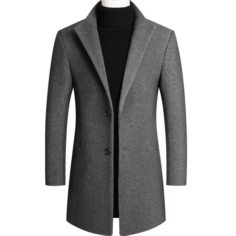 

NEW IN Winter Fashion Men Slim Fit Long Sleeve Cardigans Blends Coat Jacket Suit Solid Mens Long Woolen Coats