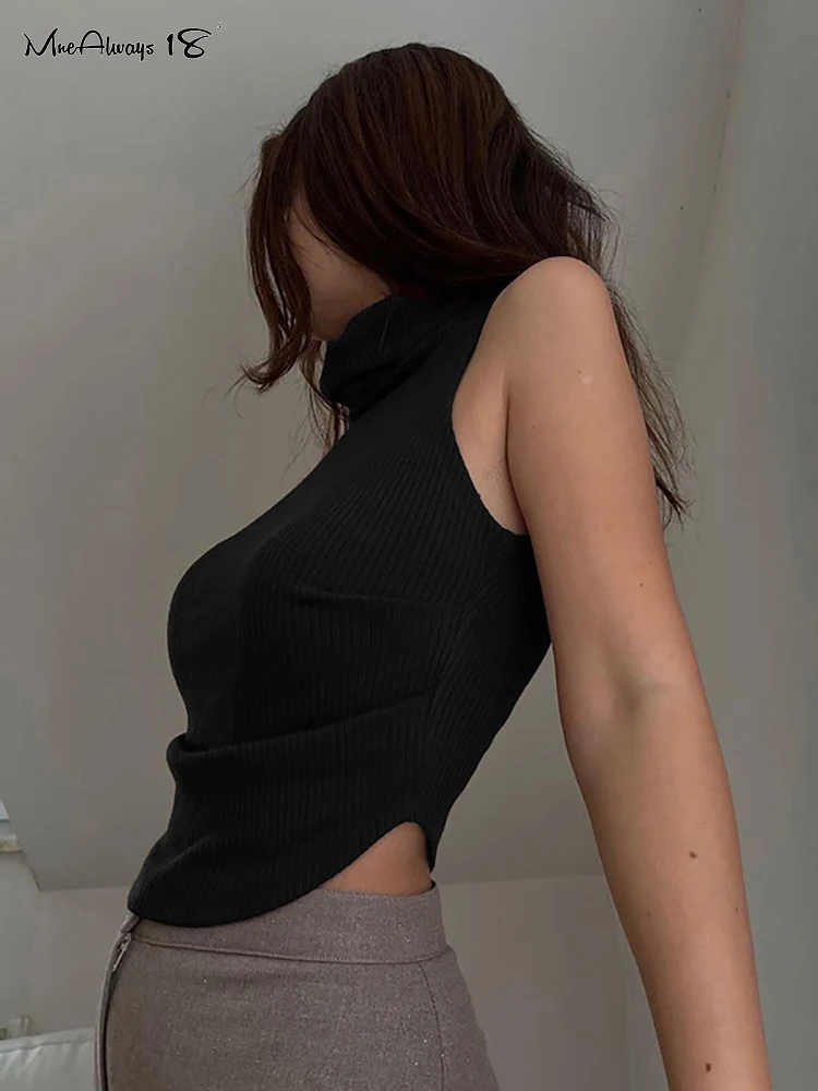 

Женский трикотажный топ без рукавов Mnealways18, однотонные ребристые женские коричневые майки, весна-лето 2023, уличная одежда, вязаные кроп-топы