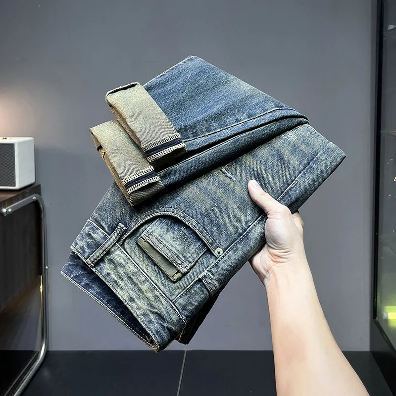 Ностальгические джинсы для мужчин осень 2024 новые рваные в стиле ретро прямые