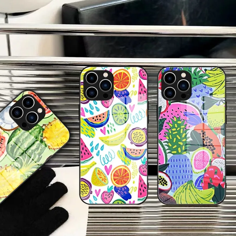

Summer fruit pineapple Phone Case Tempered Glass FOR IPhone 14 13 11 12 Pro 8 7 Plus X 13 Pro MAX XR XS MINI Covers