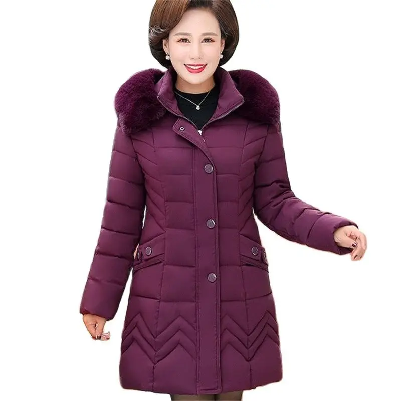 

Зимняя куртка для матери среднего возраста, утепленные парки, облегающее хлопковое пальто с меховым воротником и капюшоном, черная теплая парка, зимняя верхняя одежда для женщин 5XL