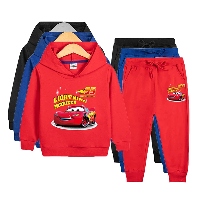 Boys Cars Clothes Set Spring Autumn Kids Lightning McQueen Two Piece Sportswear 2-10Y Children Cartoon Outfits Optional Clothing