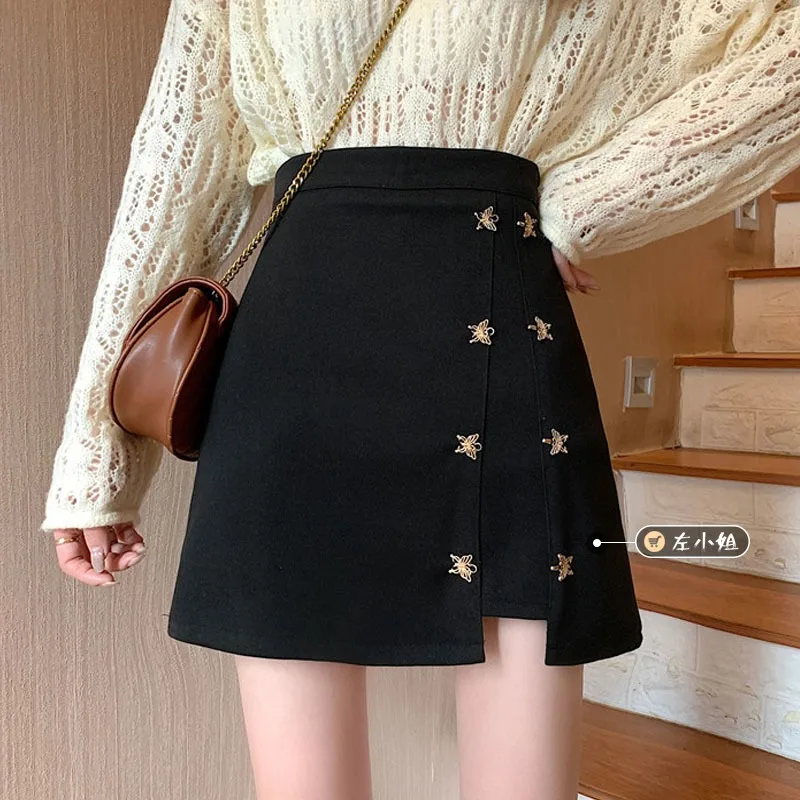 

Skirt Women's Clothing Spring Autumn New high-waisted slim A-line Skirts Black Package Hip Short Skirts Girls Tops P27