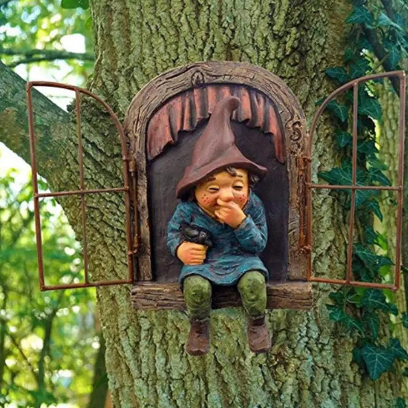 

Garden Window Gnome Statue Window Tree Hugger Naughty Garden Gnome Statue Home Yard Tree Decor Living Room Desktop Decoration